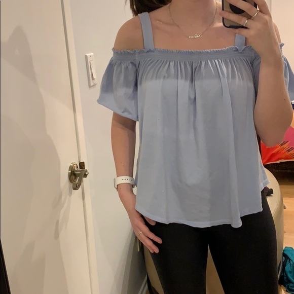 Free People Darling Off-the-Shoulder Blue Top XS - Picture 7 of 7